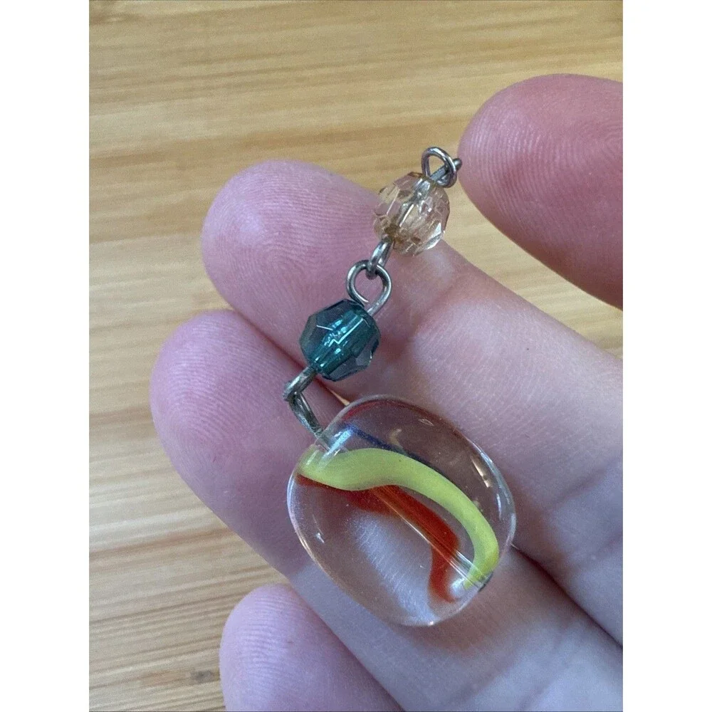 Yellow Green Red Glass Bead Dangle Drop Earrings Unbranded